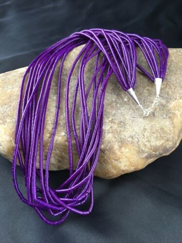 Navajo Sugilite 10 Strand Heishi Necklace | Sterling Silver Tubes 19″ 10169