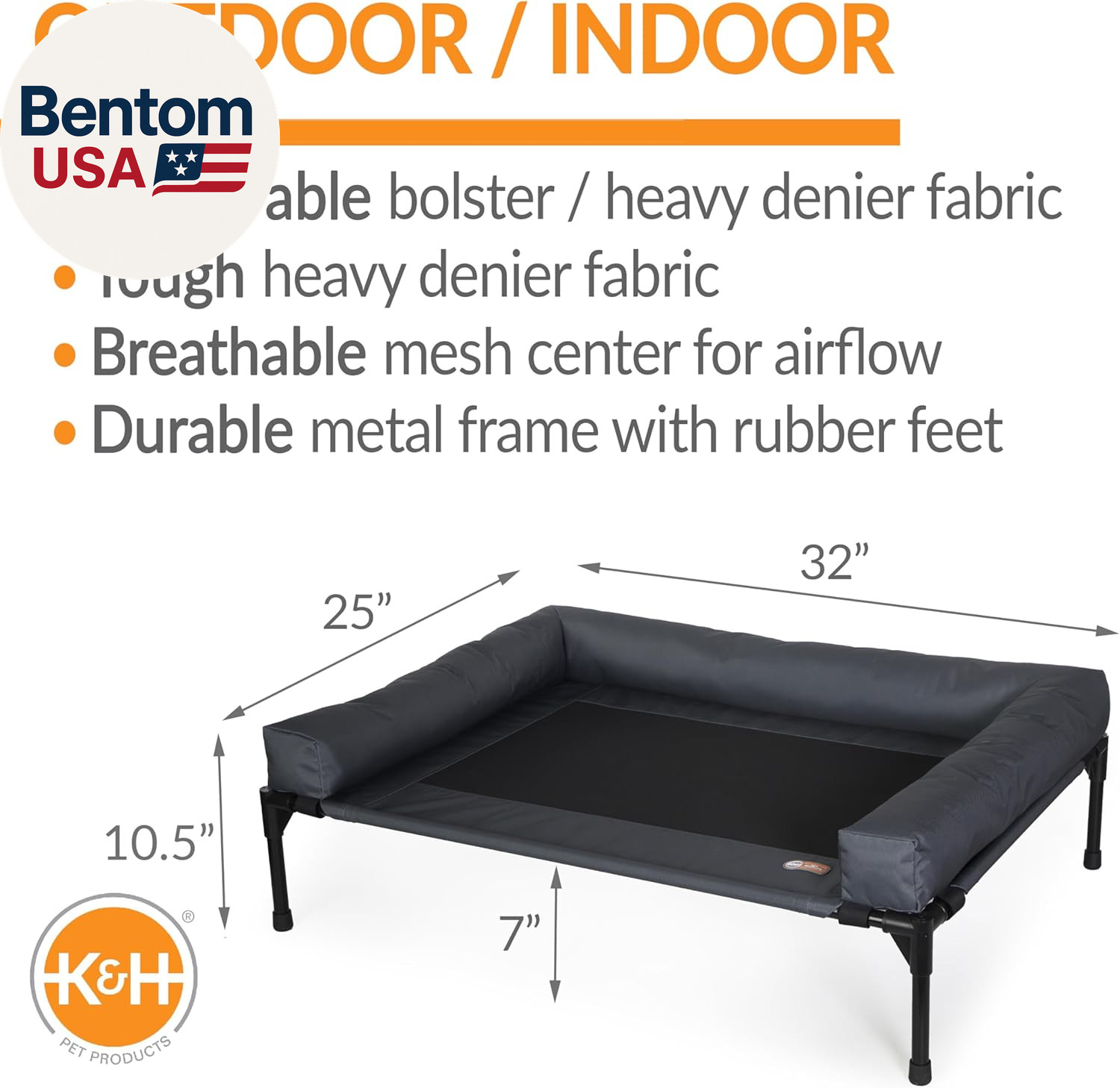 Bolster Dog Cot, Cooling Indoor Outdoor Elevated Cot Hammock Dog Bed with Remova