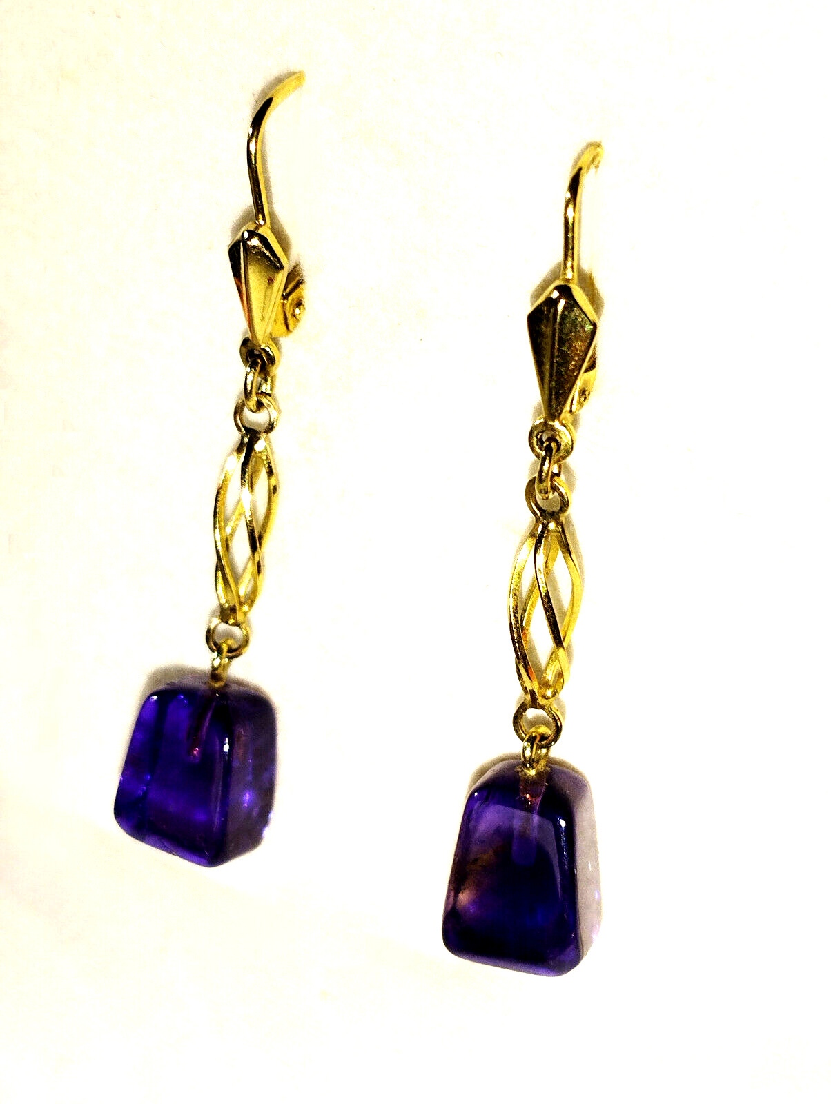 Amethyst earrings drop earrings 333 gold 8 carat 32mm long