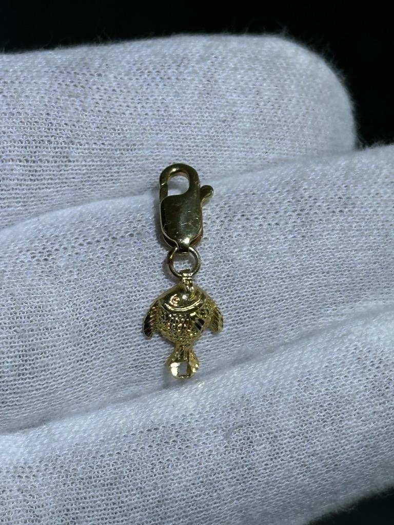 14k Yellow Gold Diamond Cut Design Fish Dangle Charm Pendant With Lobster Lock