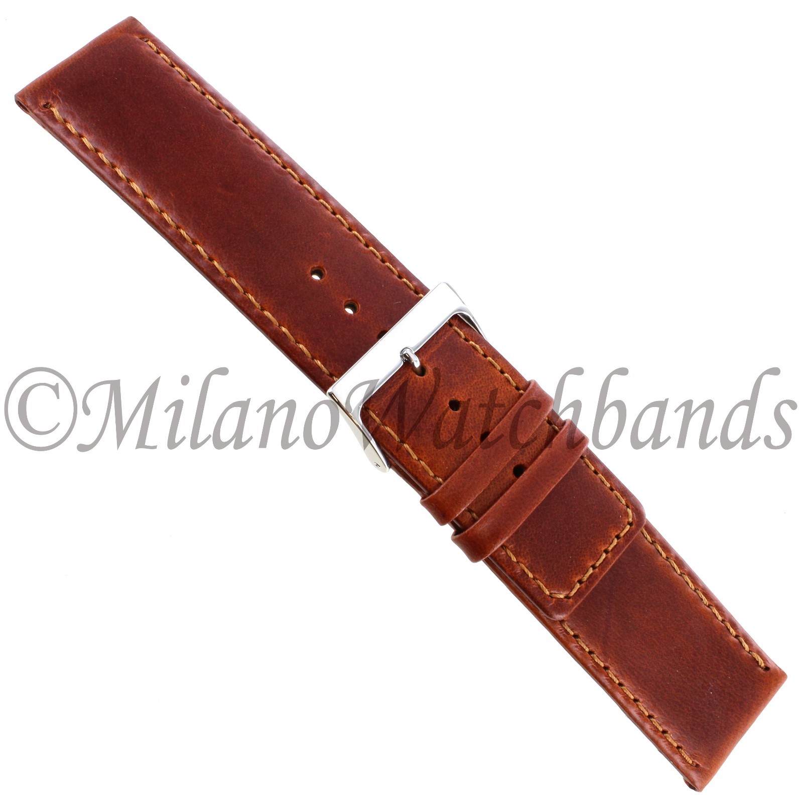 24mm Speidel Honey Tan Stitch Padded Oiled Leather Square Tip Mens Band 6052 820