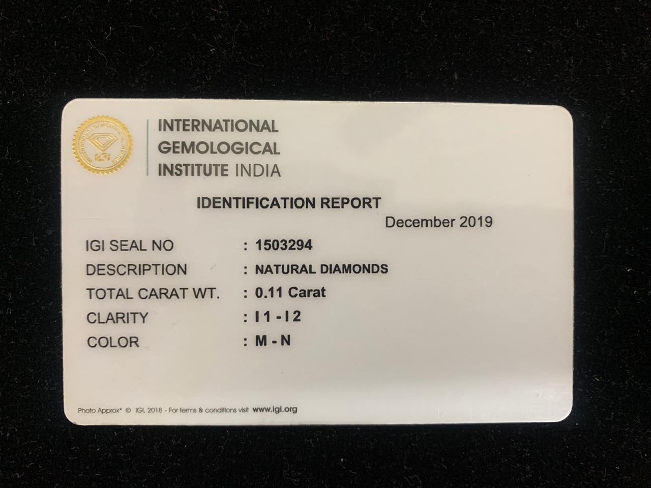IGI CERTIFIED 0.11 Ct NATURAL DIAMOND M/I1 ROUND CUT LOOSE 1 DIAMOND