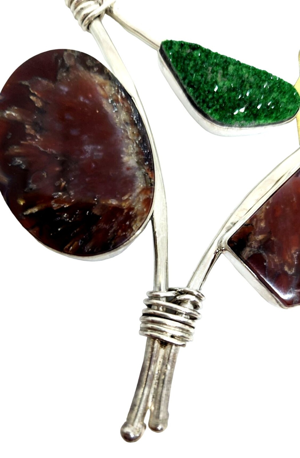 Pendant Plume Agate Druzy Silver 45.8 gr 925 Silver Jerry Fran Harr 85mm x 85mm