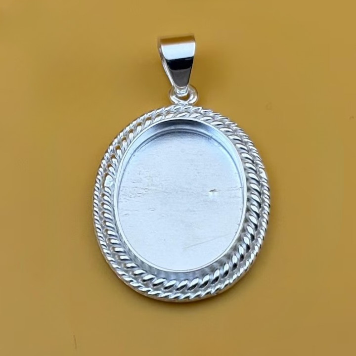 925 Sterling Silver 8x10mm Oval Twisted Wire Bezel Pendant Blank DIY Jewelry