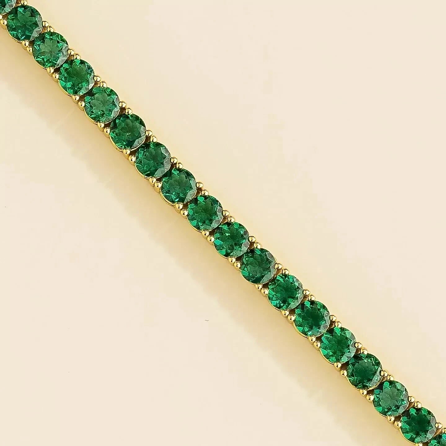 14k Yellow Gold Natural Green Emerald Tennis Bracelet For Women Engagement Gift