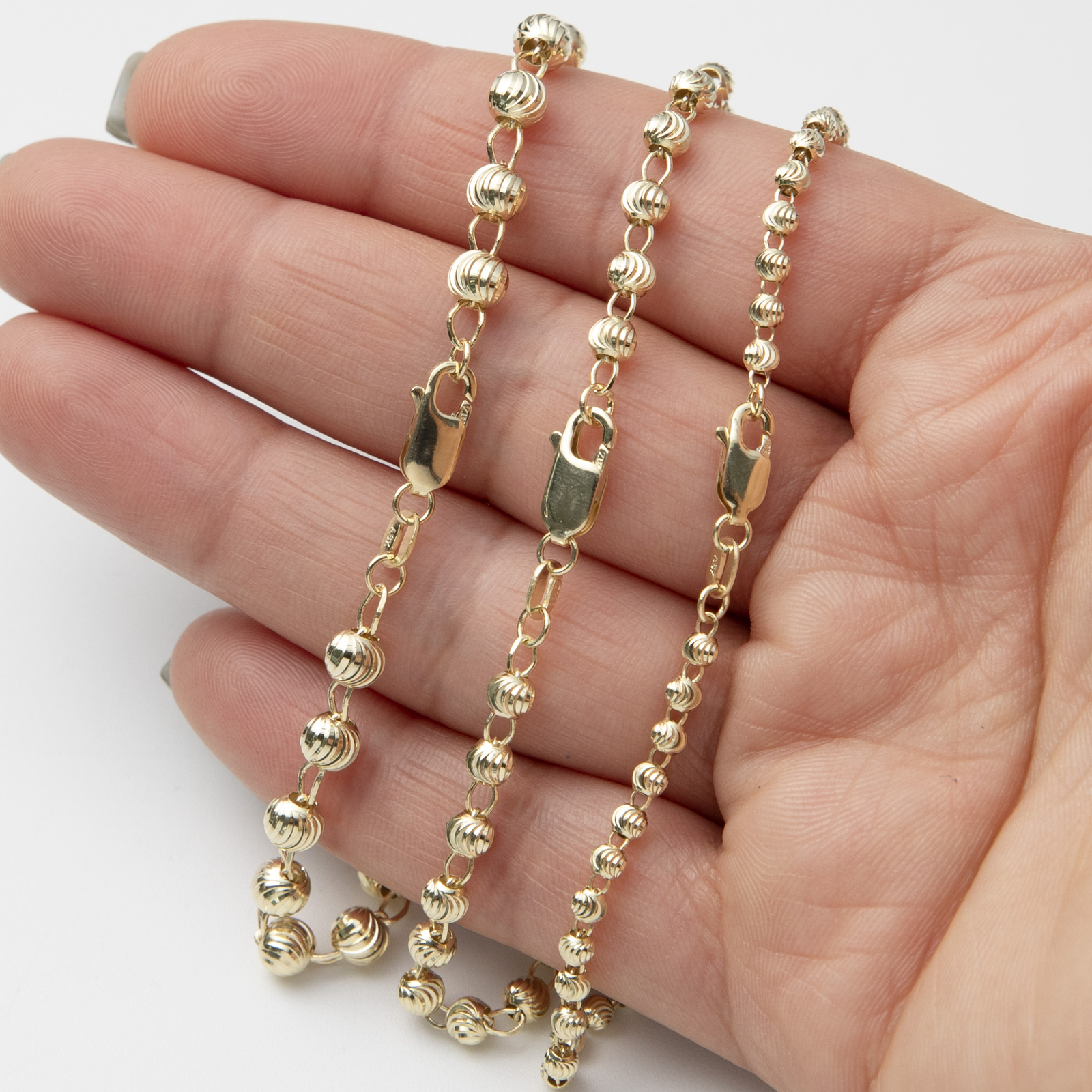Moon Cut Ball Bead Chain Bracelet Real 10K Yellow Gold