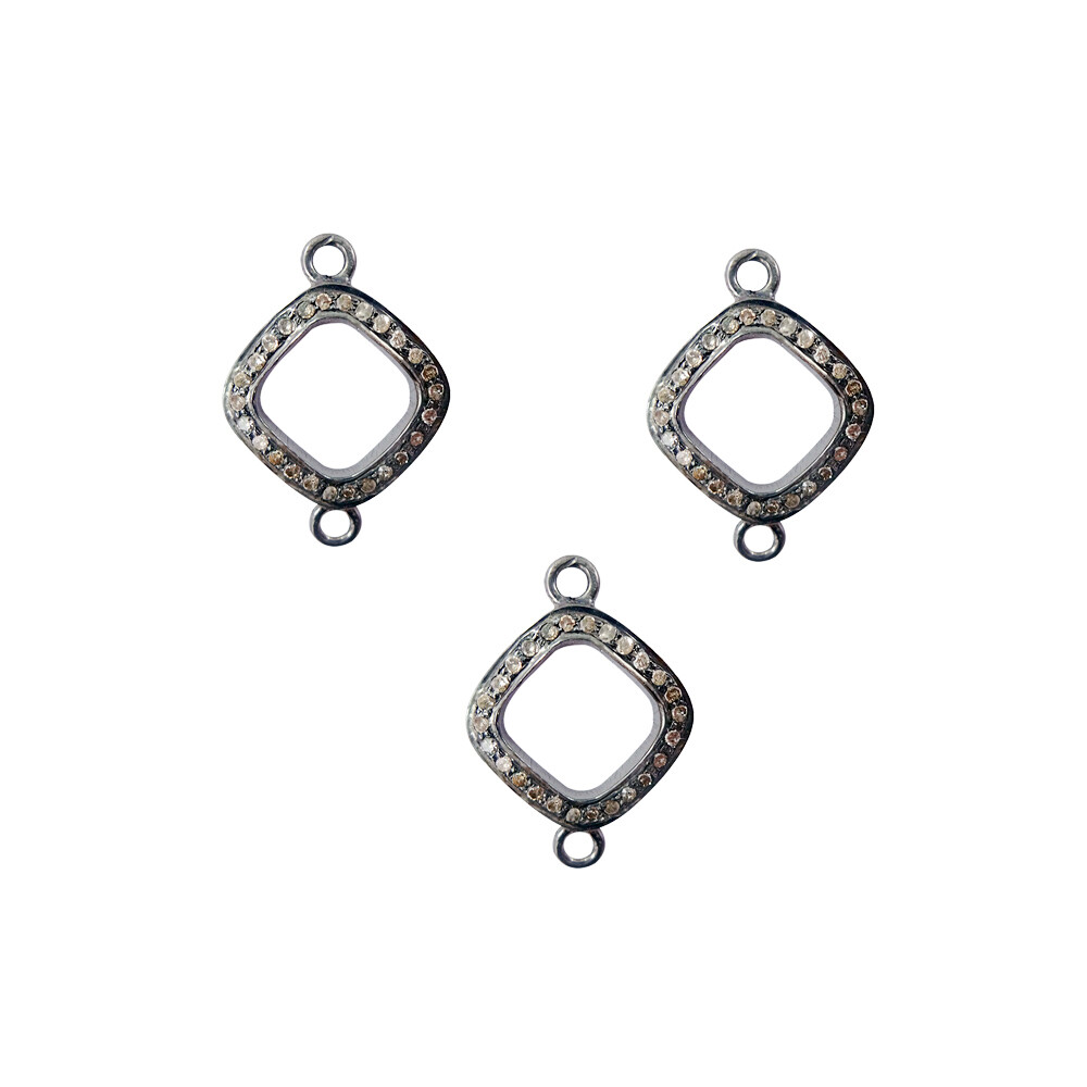 Pave Diamond Finding Double Loop Connector 925 Sterling Silver Jewelry Supplies