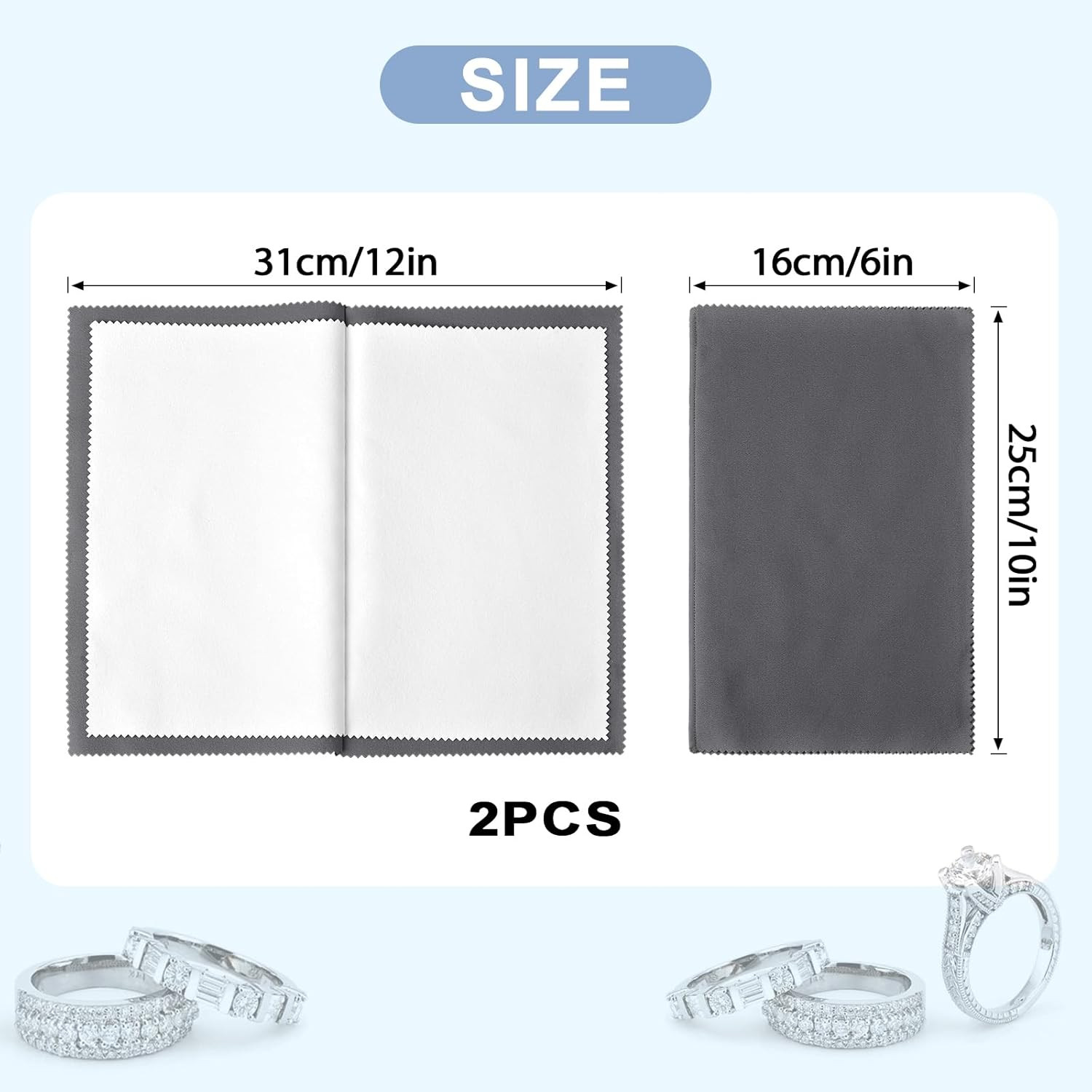 2Pcs Jewelry Polishing Cleaning Cloth Large 10” X 12” for Sterling Silver Jewe