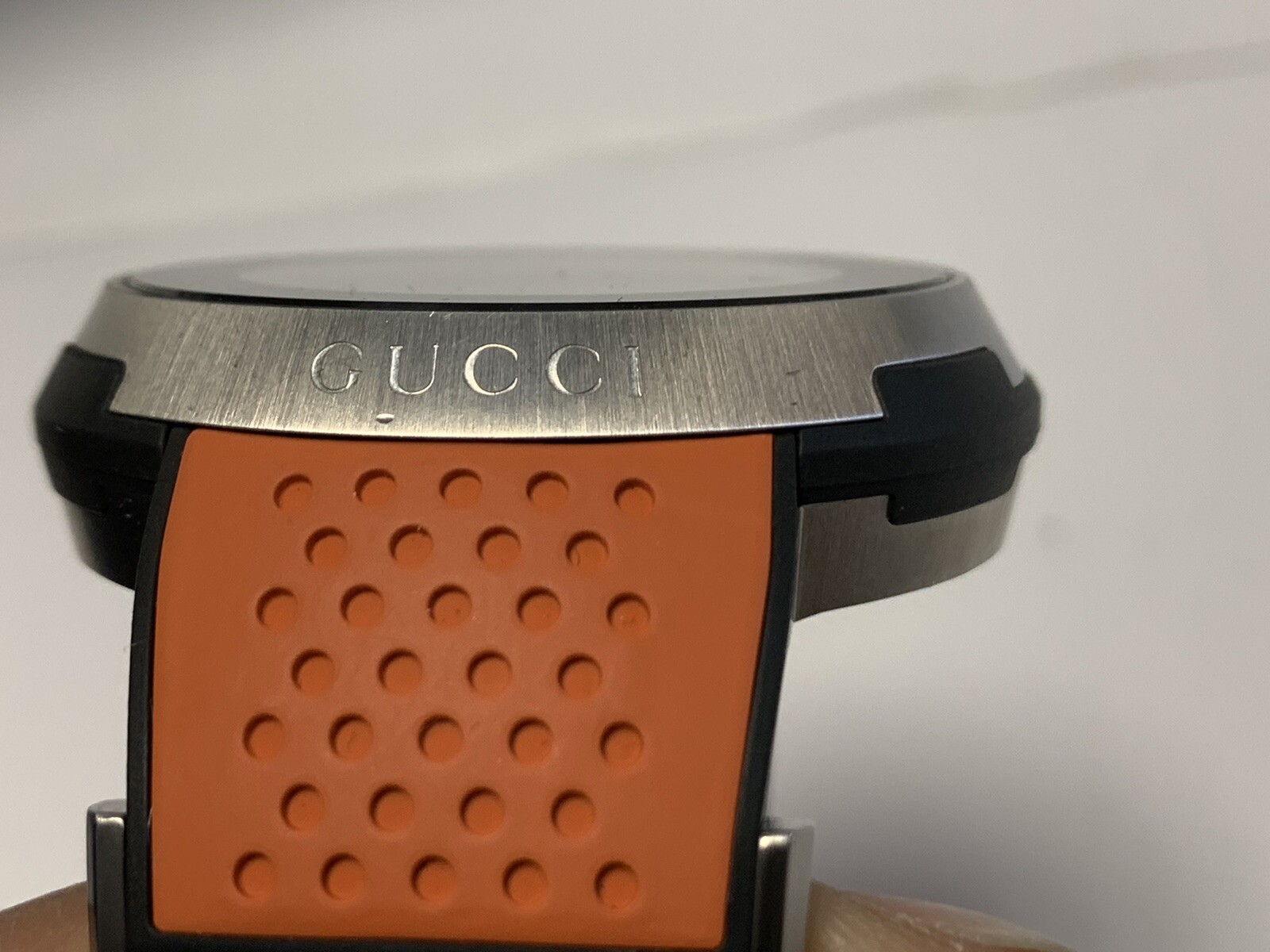 Authentic Gucci I-Gucci Digital Men Watch XXL Sport 49MM Orange Rubber YA114104