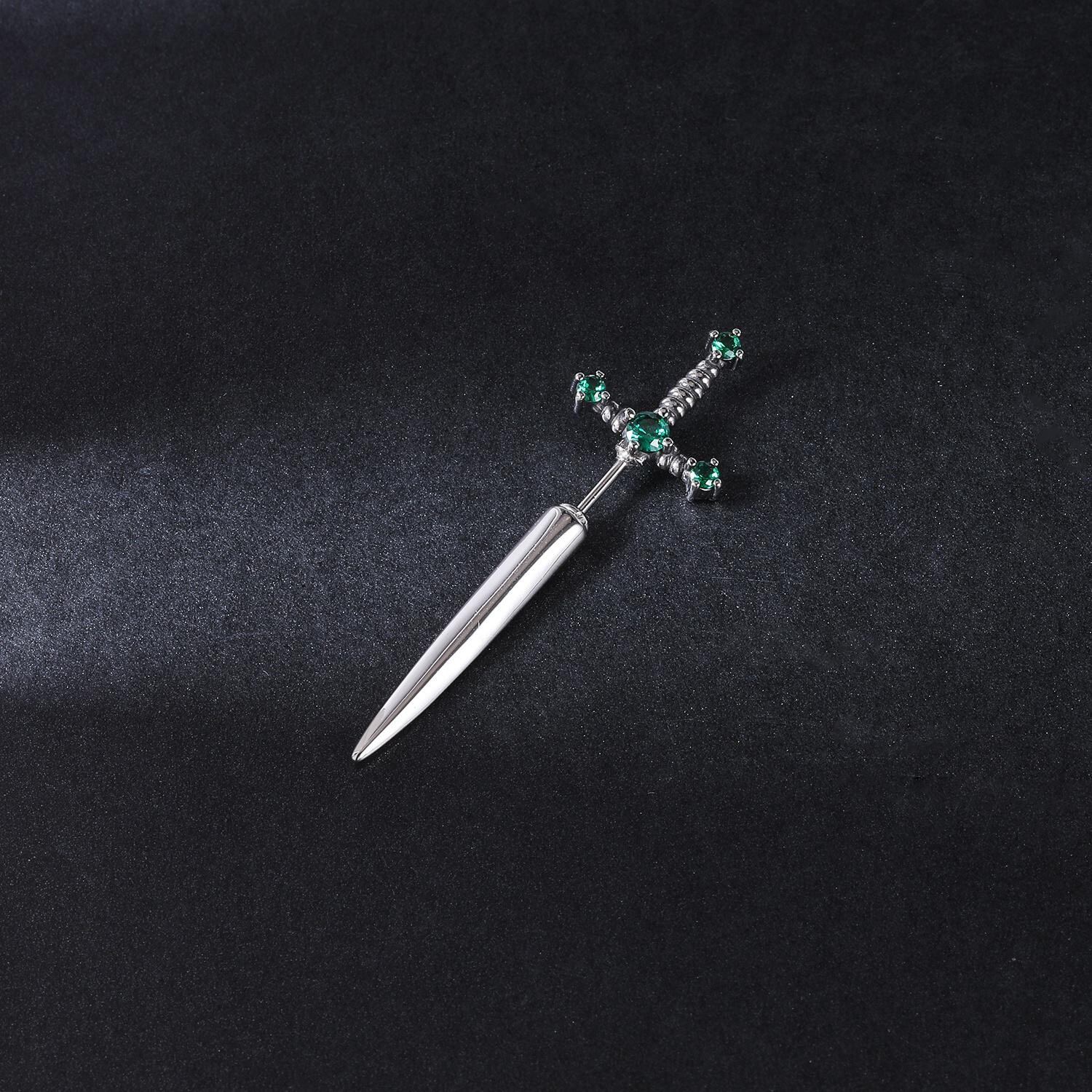 20G Punk Stainless Steel Stud Earrings CZ Dagger Sword Ear Stud Piercing Jewelry
