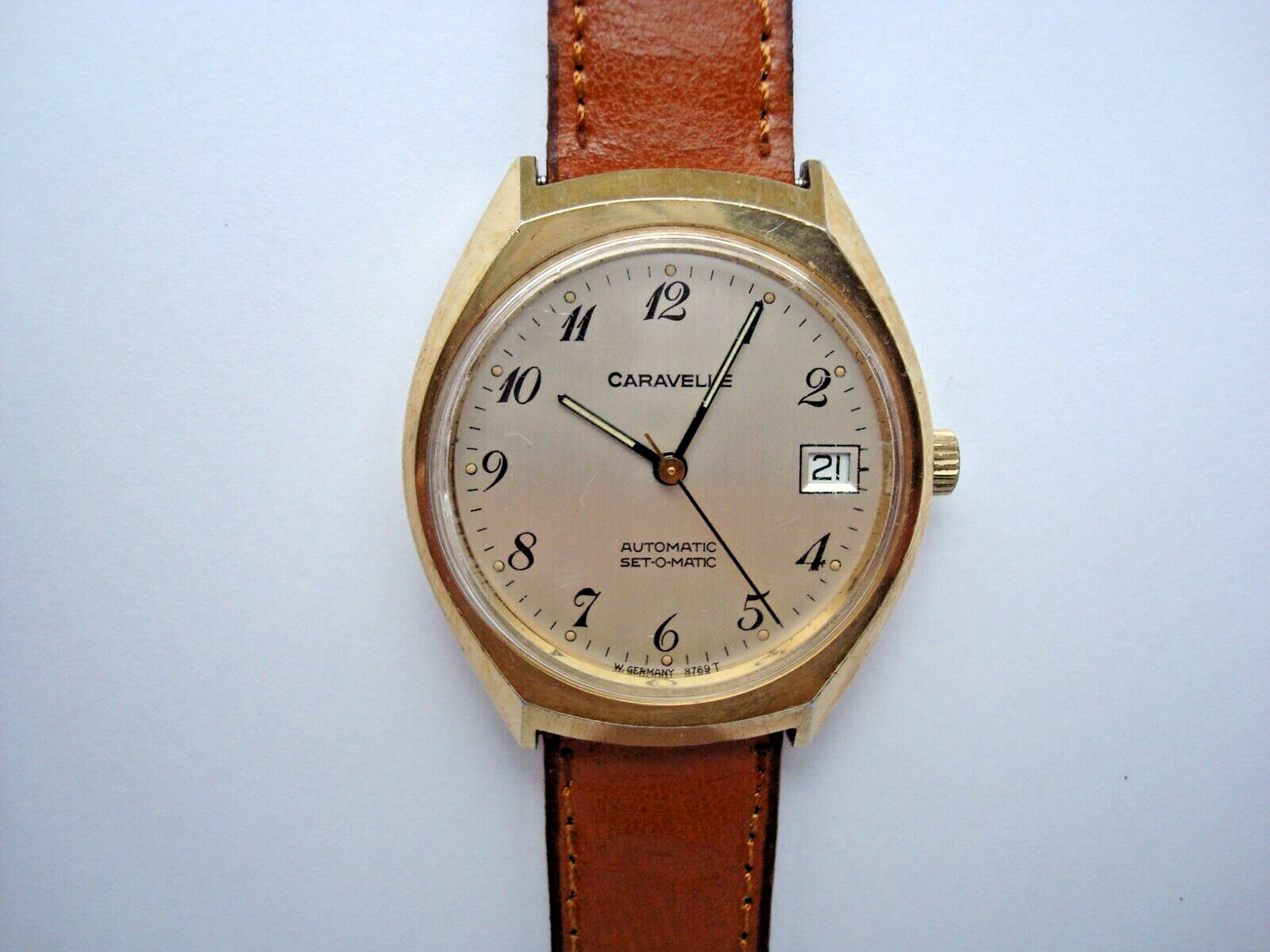 Bulova Caravelle Men’s Automatic Watch Set-O-Matic 17j. Date Quick Set New Band