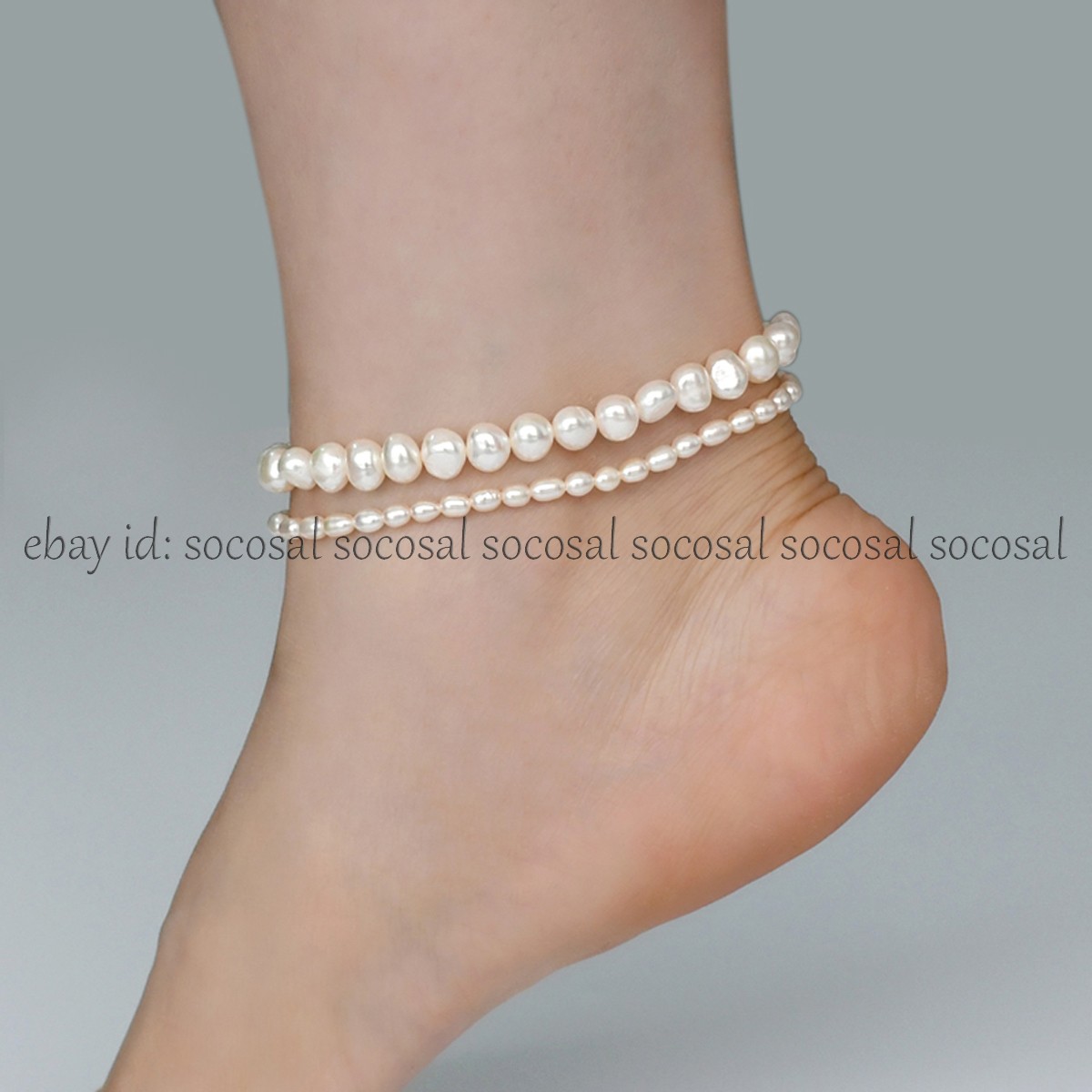 Genuine Natural White Freshwater Pearl Anklet Elastic Chain Beach Foot Bracelet