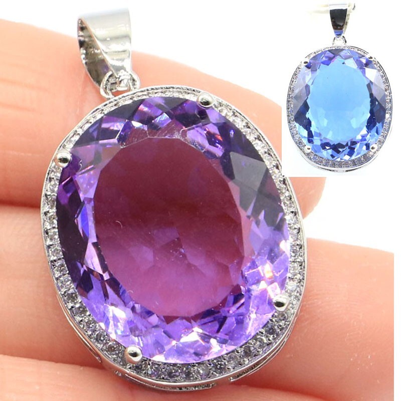 Buy 2 Get 1 Free Big Alexandrite Topaz Tanzanite Peridot TourmalinSilver Pendant
