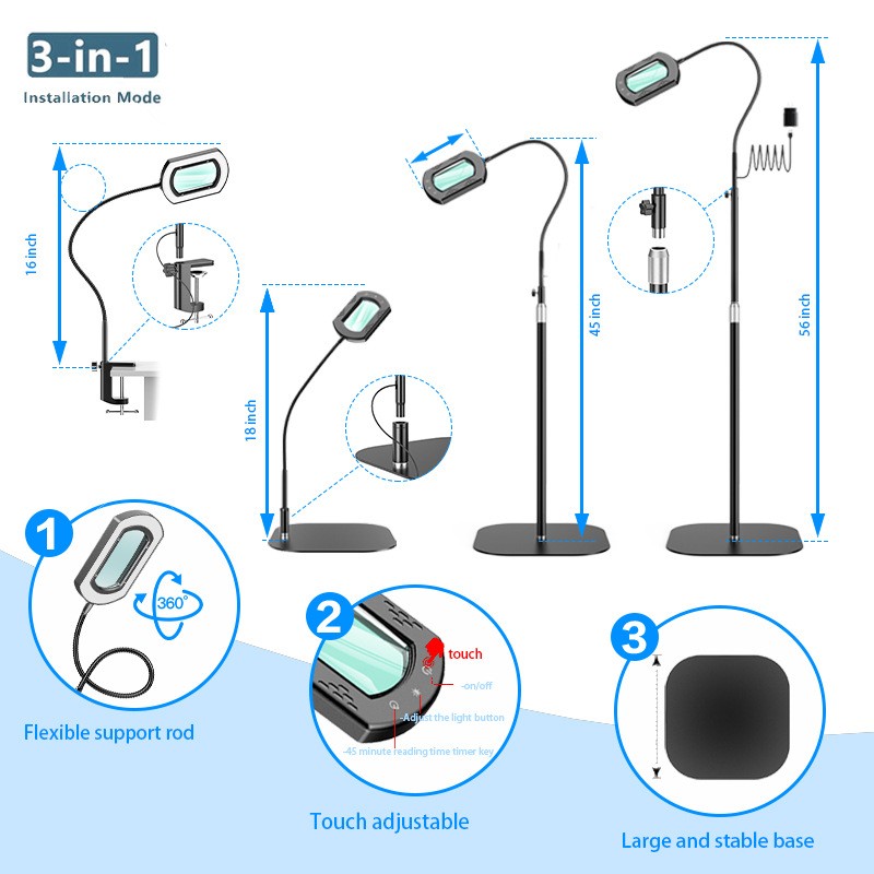 30X 10X Extra Large Floor Magnifying Glass with Light and Stand, 56in Adjustable