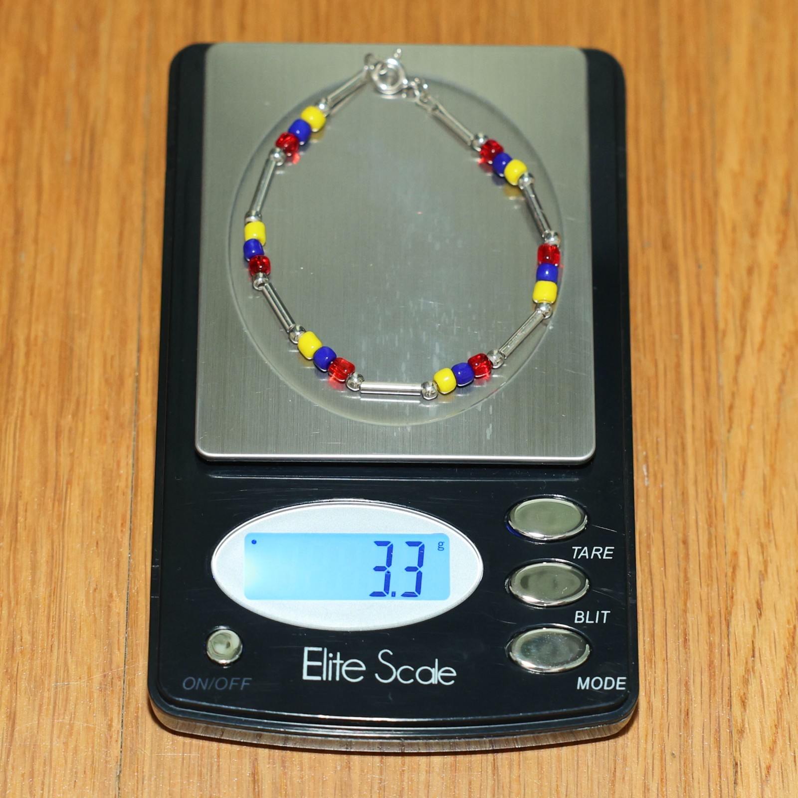 925 Sterling Silver 6.75″ Red/Blue/Yellow Beaded Venezuela Colombia Bracelet 🔥