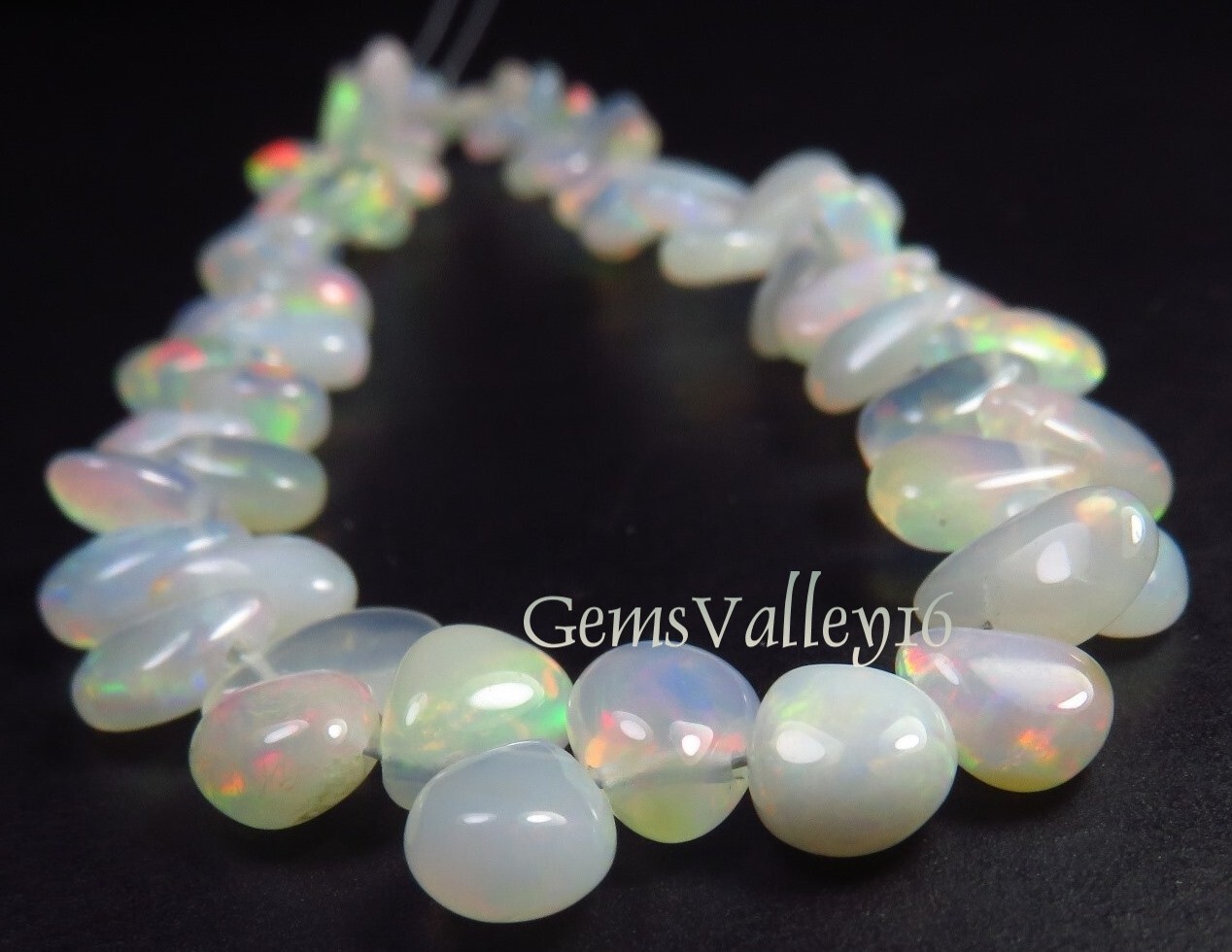Natural Ethiopian Opal Gems Smooth Pear Small Beads 4.5-8mm 7.5″Strand GV-3823