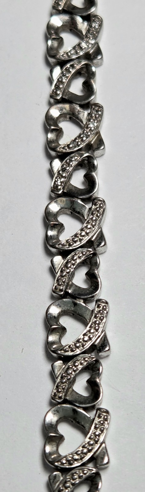 Vintage 925 Sterling Silver Diamond Accents Heart Link Tennis Bracelet 7¼”