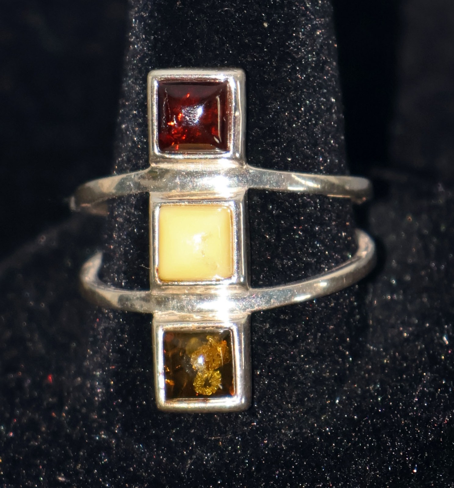 Vintage Tricolor Baltic Amber 925 Sterling Silver Split Band Ring Size 8 3.8g