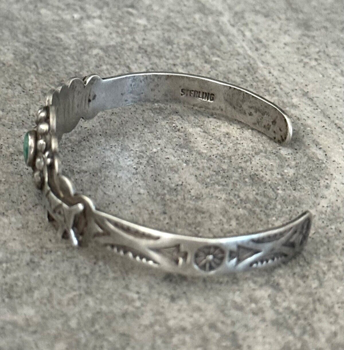 Vintage FRED HARVEY ERA Navajo Turquoise DOG HORSE Sterling Bracelet 6.7 in