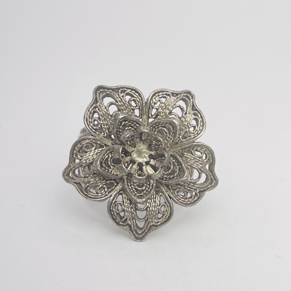 DGS Turkey Blooming Flower Filigree Design Sterling Silver Ring Size 6 (7.83g)
