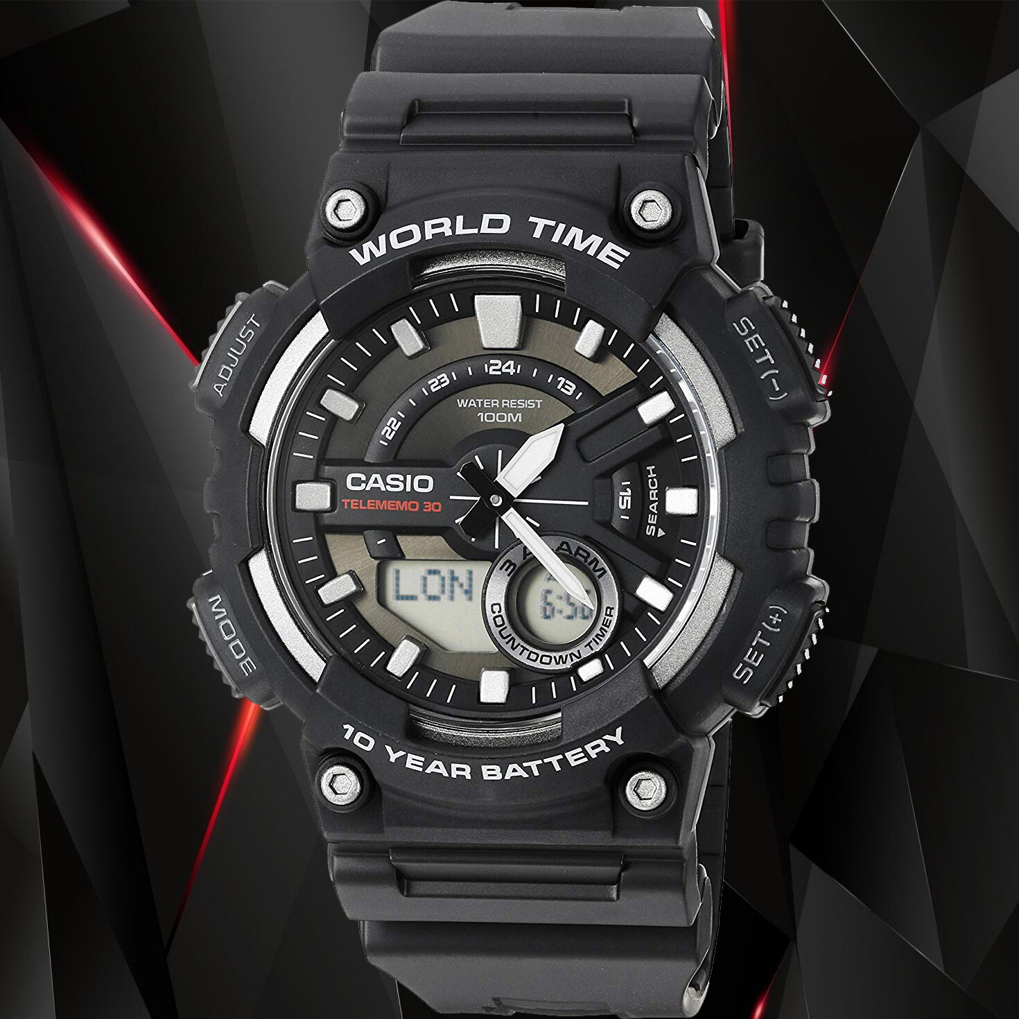 Casio AEQ-110W-1AV Mens Blue 100M World Time Digital Watch Analog Sports New
