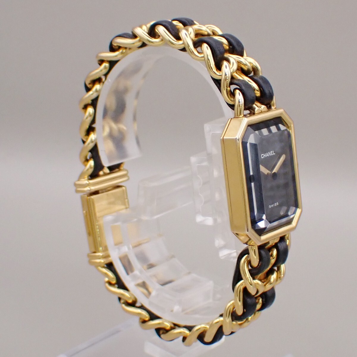 CHANEL Logo Premiere Watch H0001 # L Quartz Gold Plated Leather GHW 690RK949