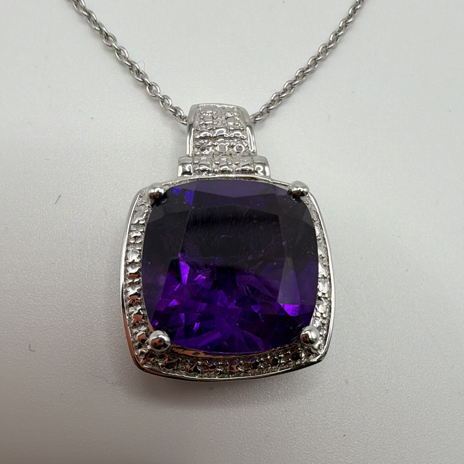 QJ Sterling Silver 925 Amethyst 5.85 ctw Square Pendant Cable Necklace, 18 in