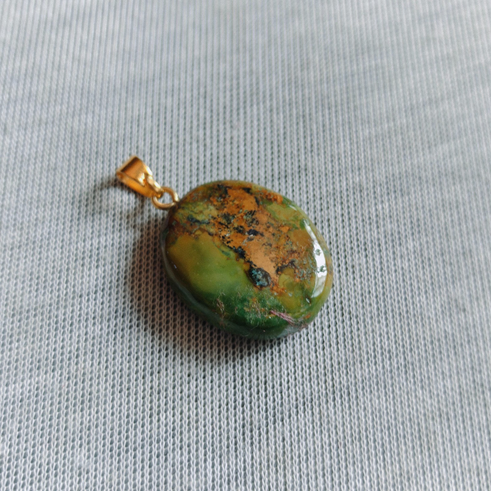 Natural Green Tibetan Turquoise Oval Bead Brass Pendant Handmade Boho Gift