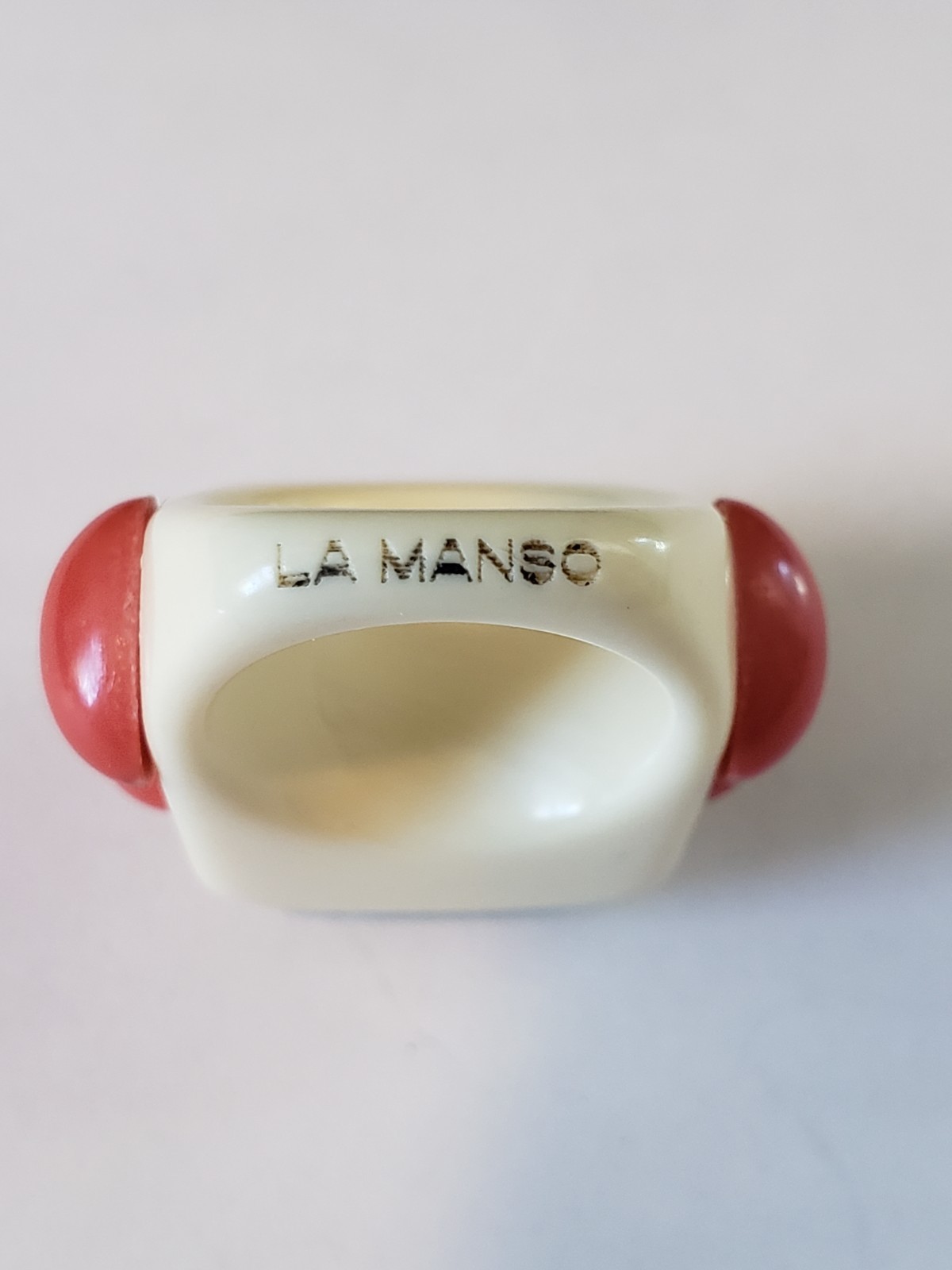 Signed La Manso Ring White Dark Pink Side Cabochons Yellow Faceted Top Sz 5