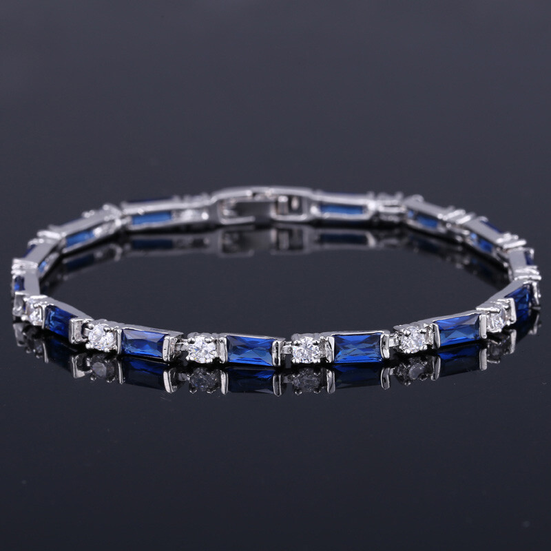 Silver Plated Fashion CZ Red Green Blue Crystal Charm Tennis Bracelets for Women