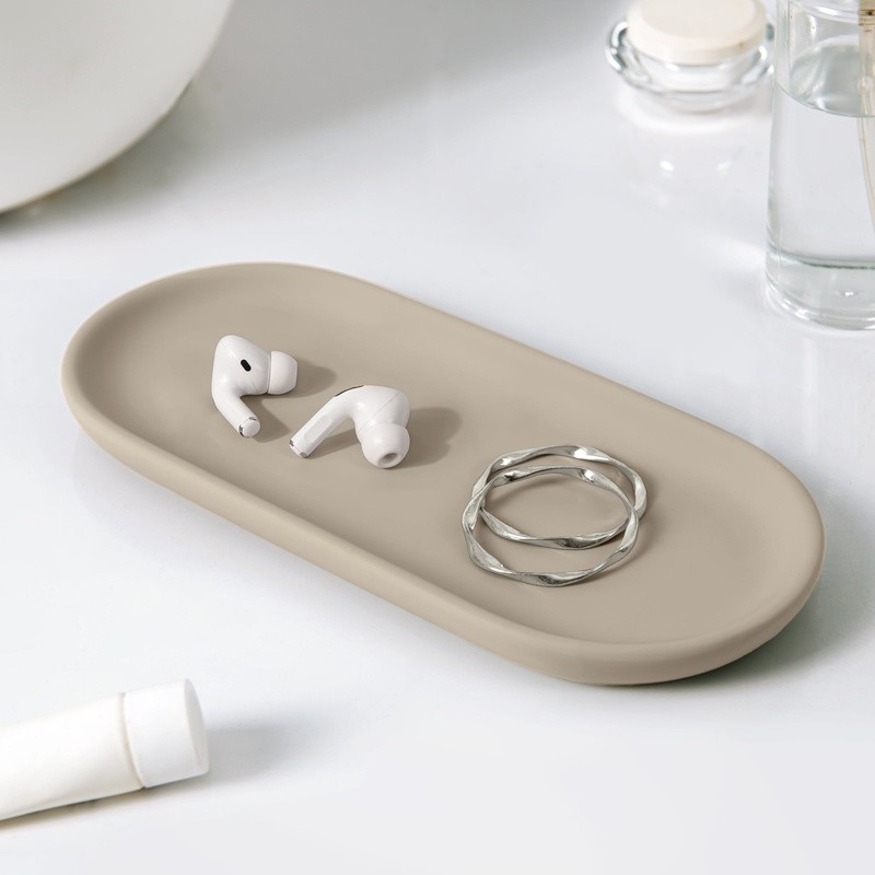 Soft Touch Ceramic Oval Tray Bathroom Organizer Jewelry Catch-All Display New