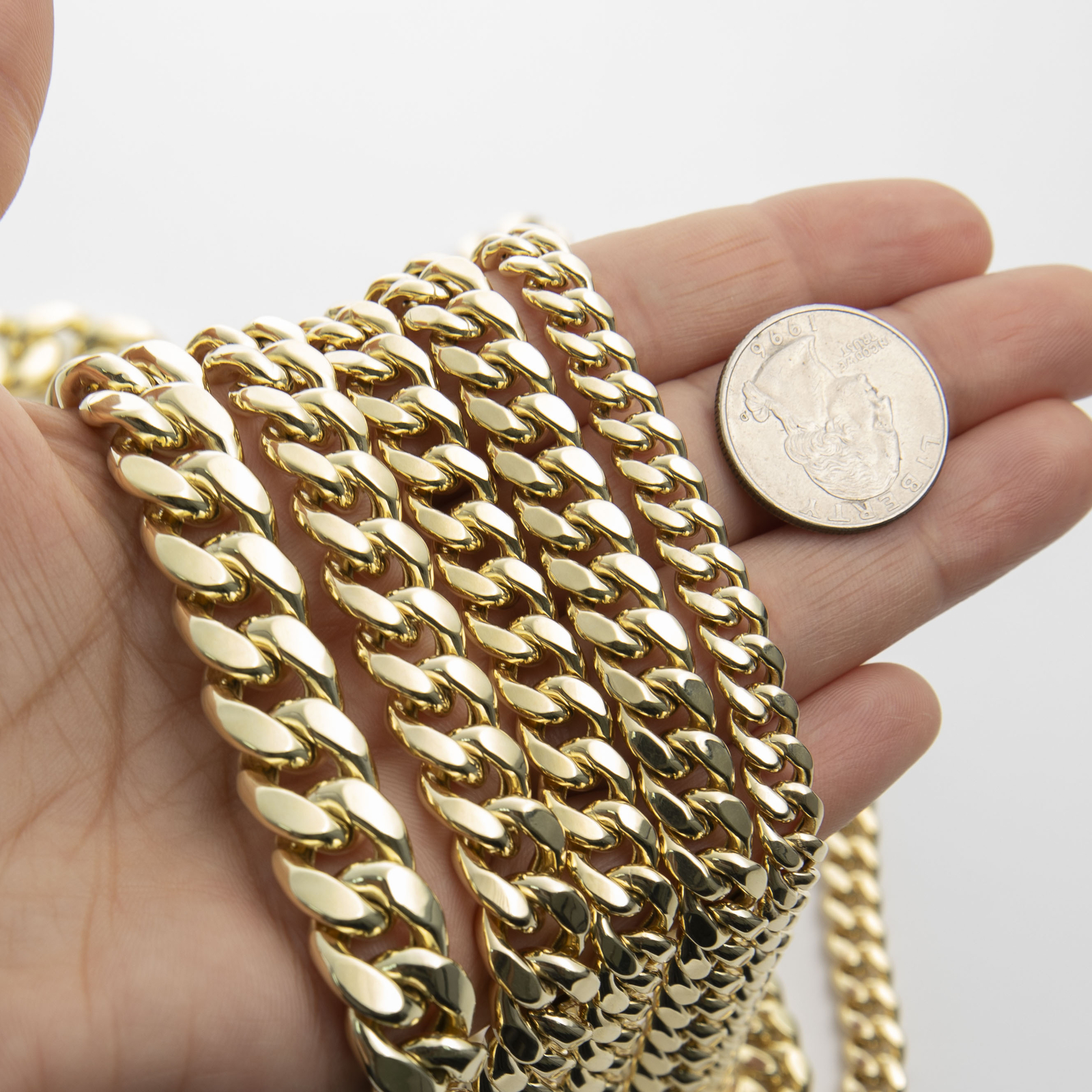 Shiny Miami Cuban Link Chain Necklace Real 14K Yellow Gold All Sizes