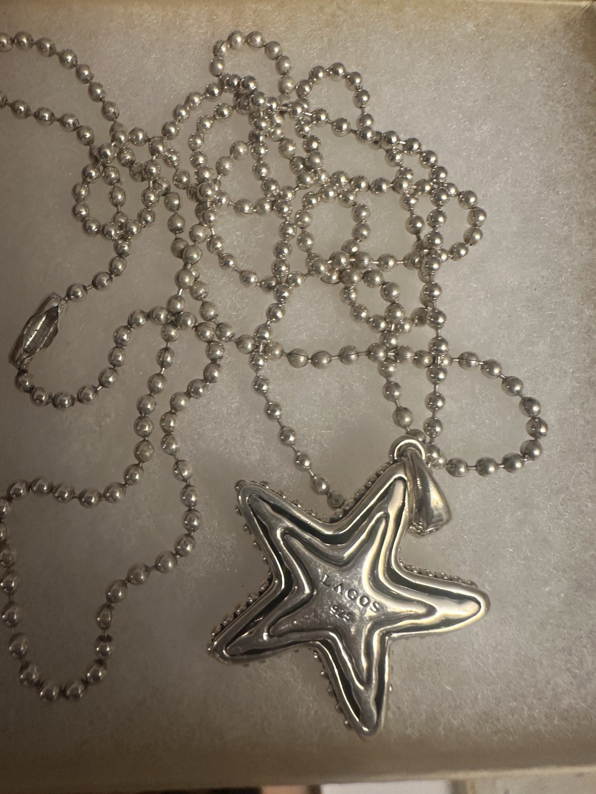 Lagos Signed 925 Sterling Silver Rare Wonders Starfish Ball Chain Necklace