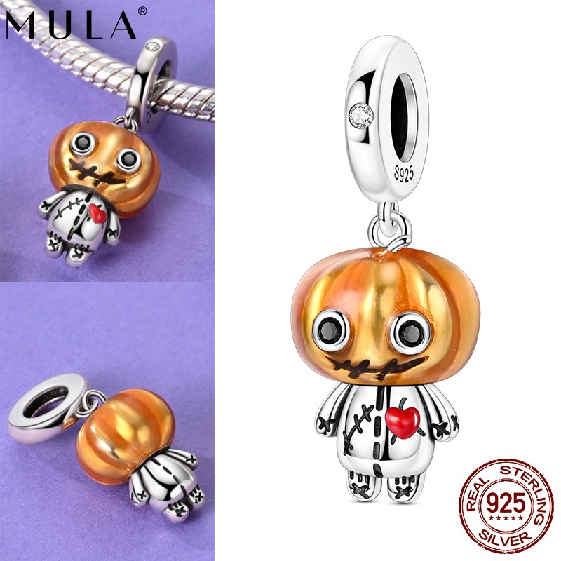 MULA 925 Sterling Silver DIY Charm CZ Pumpkin Doll Pendant for Women Bracelet