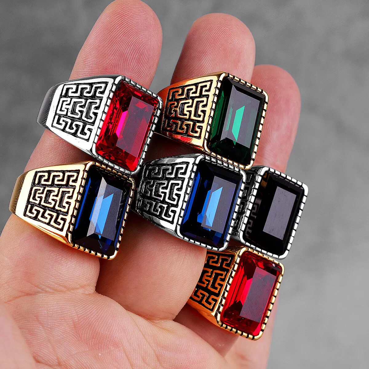 Stainless Steel Rings Gold Silver Color Red Blue Rhinestone Simple Luxury Gift