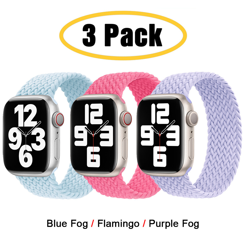 For Apple Watch 11 10 9 8 7 6 5 4 44/45/49mm 3 PACK Braided Solo Loop Band Strap