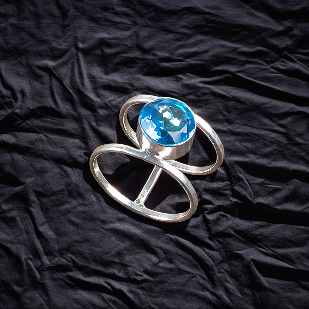 Swiss Blue Topaz Gemstone Handmade 925 Sterling Silver Jewelry Ring Gift For