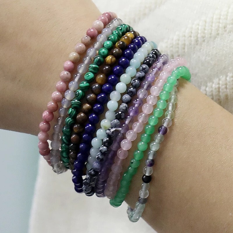 4mm-10mm Natural Gemstone Beaded Stretch Bracelet Crystal Healing Reiki Gifts