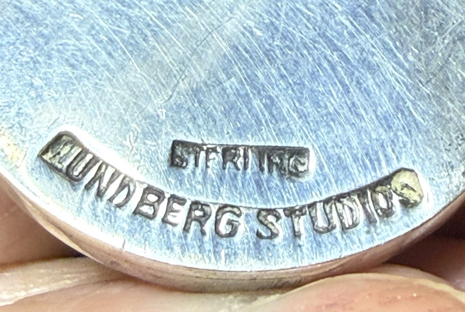 Rare Vintage Signed Lundburg Studios Sterling Silver Art Glass Pendant