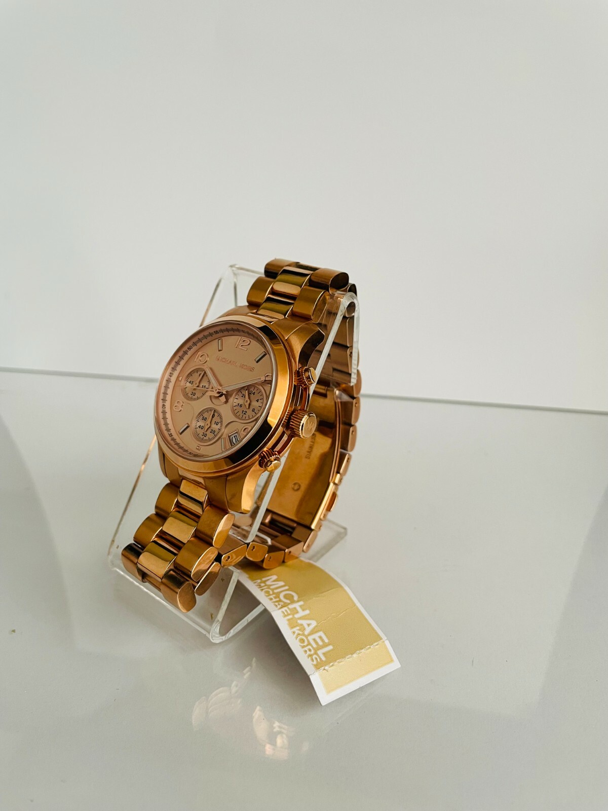 MICHAEL KORS MK5128 WOMEN’S RUNWAY CHRONO DATE ROSE GOLD-TONE WATCH