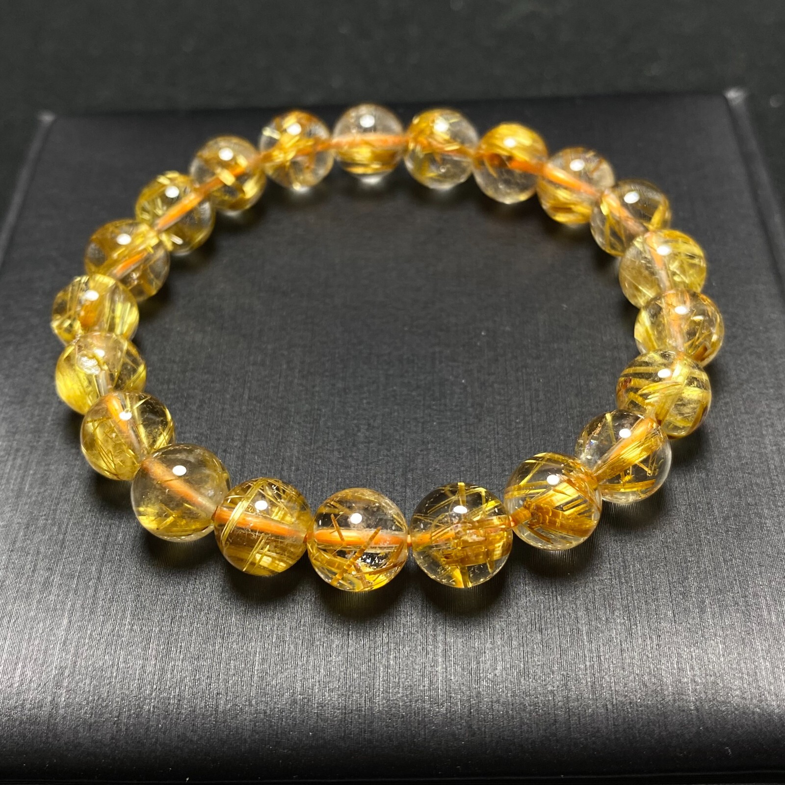 8.7mm Natural Gold Copper Rutilated Quartz Stretch Crystal Beads Bracelet B57