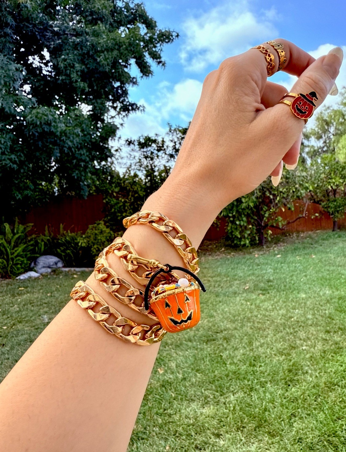 HALLOWEEN PUMPKIN CANDY BUCKET CHARM Pendant Gemstone Jack O Lantern Y2K Jewelry