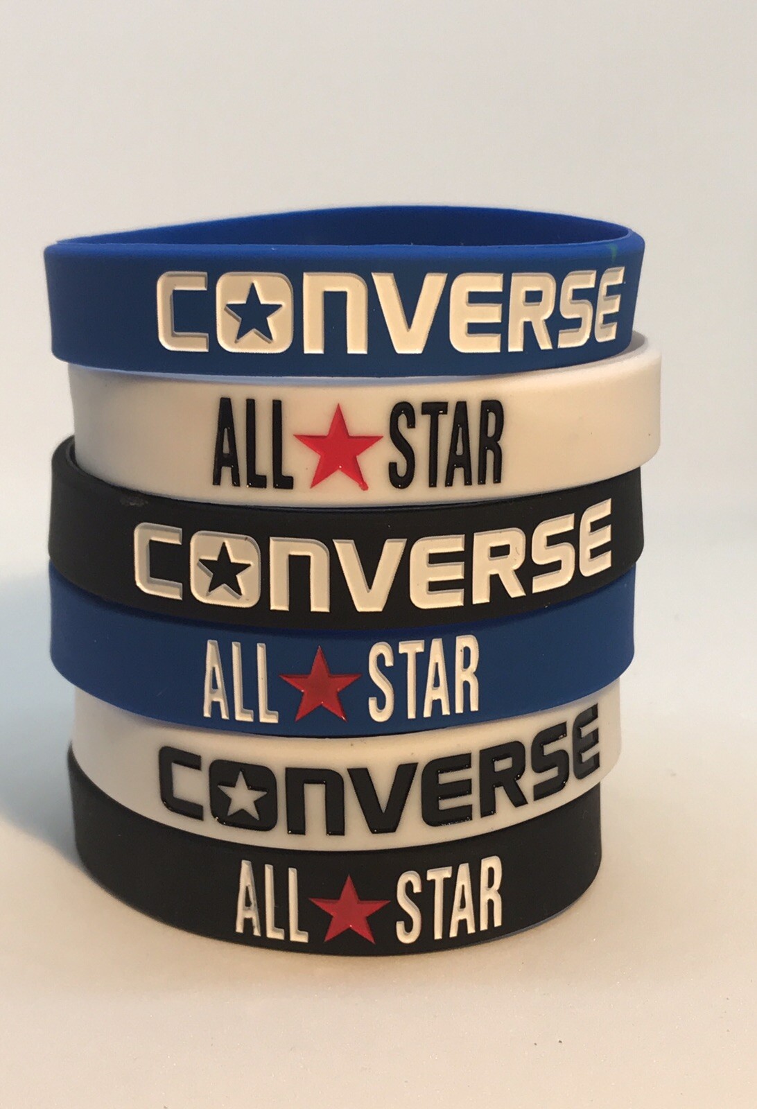 1 (One) CONVERSE All Star wristband BLACK WHITE BLUE Silicone Bracelet 3D