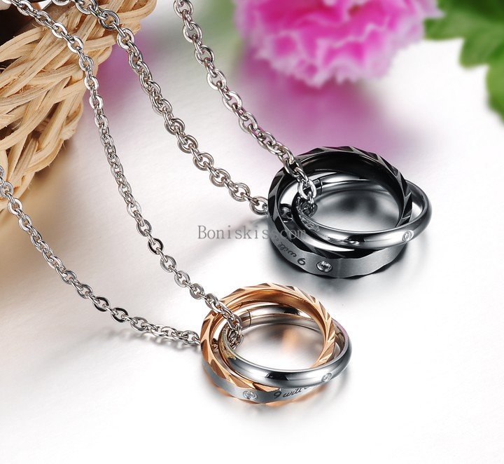 Stainless Steel ” I will always be with you ” Couples Rings Pendant Necklace