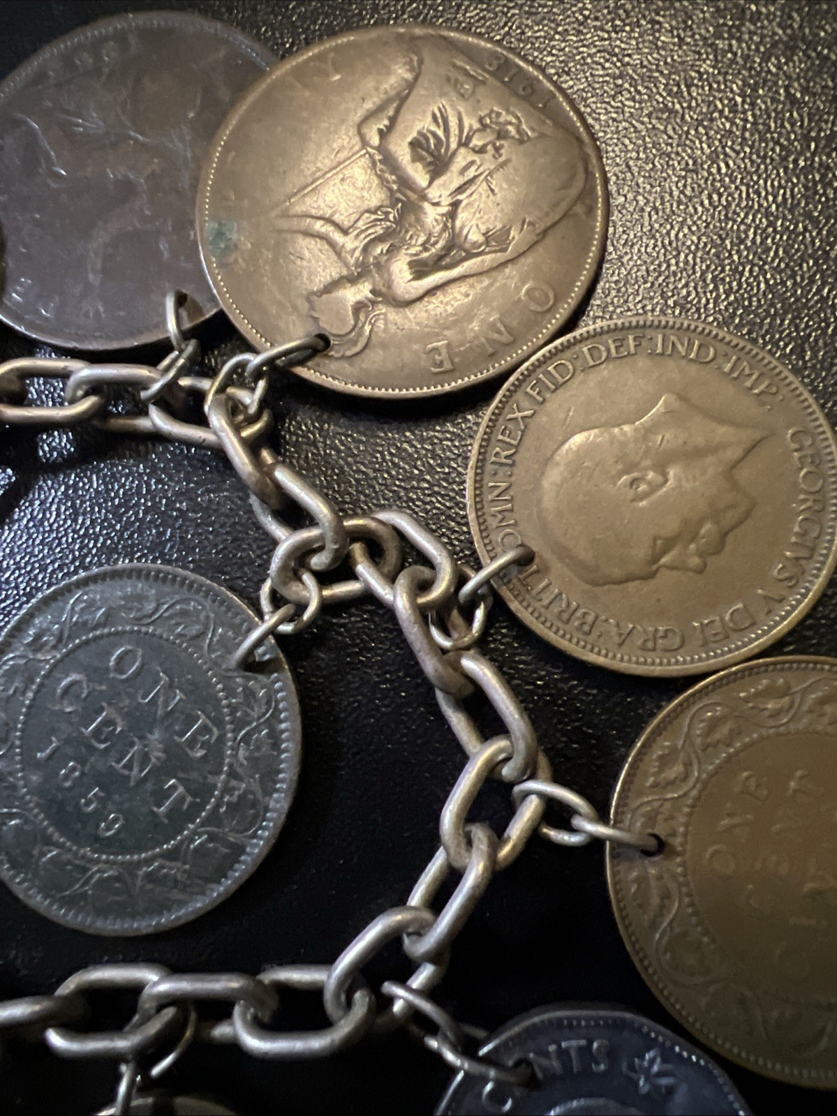 Vintage 835 Continental Silver Coin Charm Bracelet Travel World Coins European