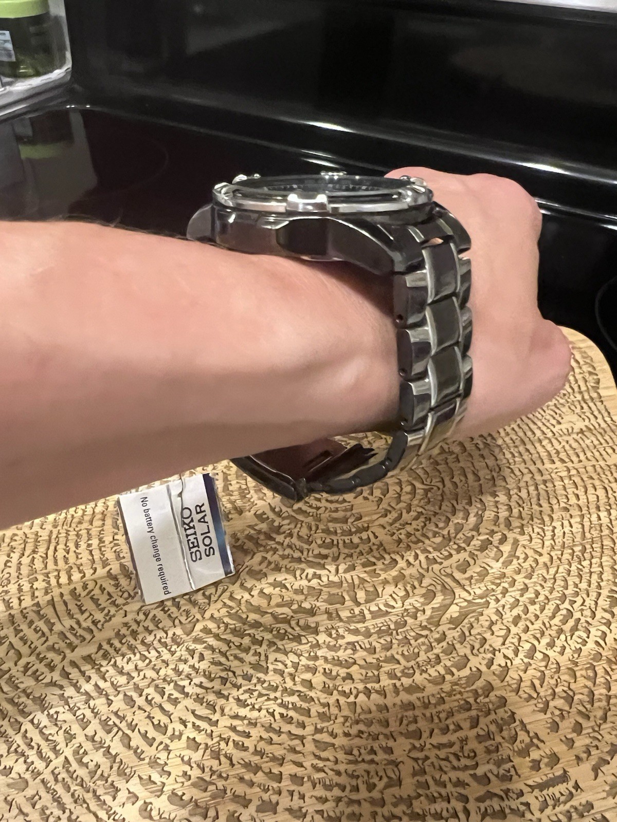 Seiko Solar Chronograph Watch Black Dial Date Alarm SSC143 New In Box
