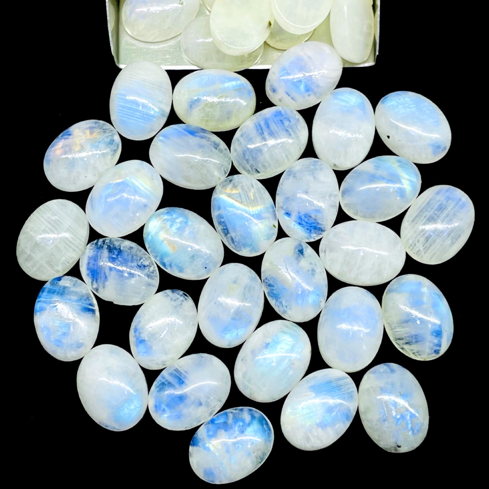 12 Pcs Natural Rainbow Moonstone 16x12mm Oval Blue Shines Cabochon Gemstones Lot