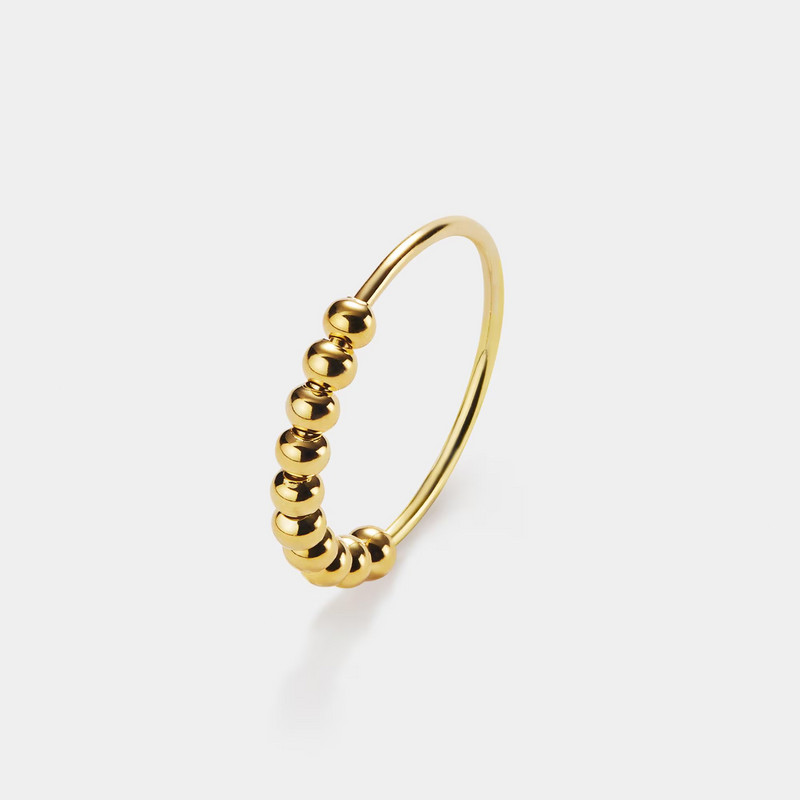 Dainty Gold Bead Fidget Spinner Ring in 925 Sterling Silver