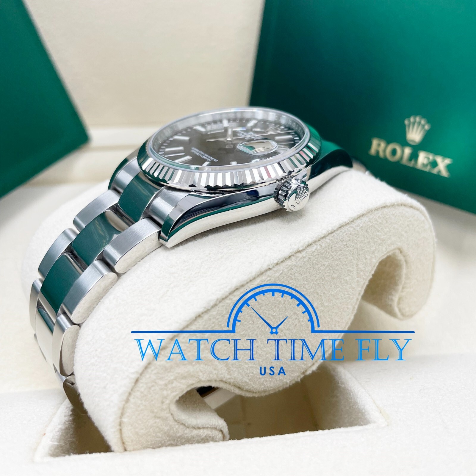 Rolex 126234 Stainless Steel Datejust 36mm Fluted Bezel Black Index Stick Dial