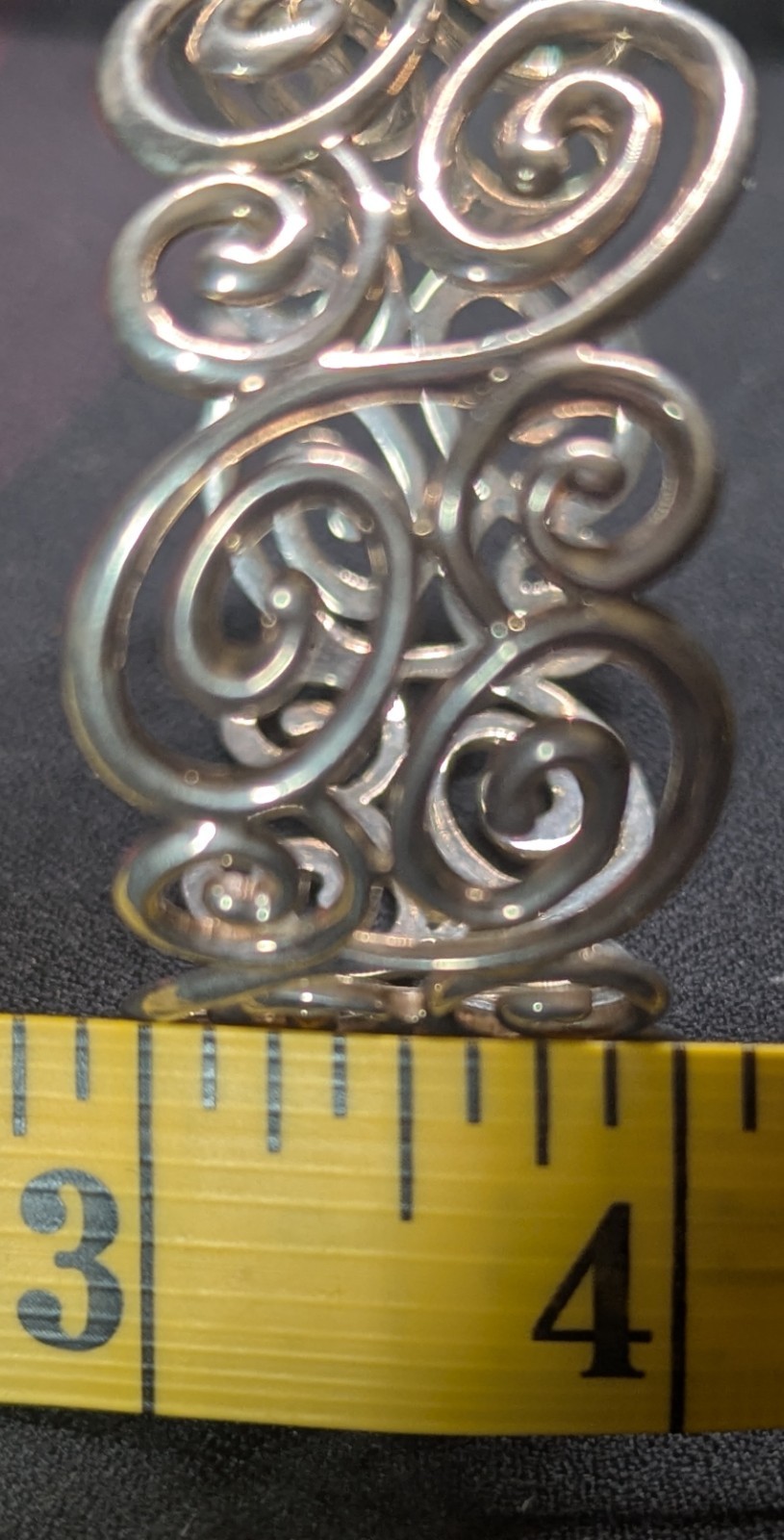 Sterling Silver 925 Ornate Scrollwork Filigree Open Cuff Bracelet 35 grams